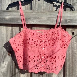 Hollister peach color eyelet crop tank top
